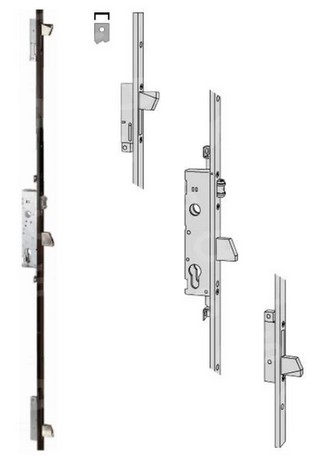 CISA SERRATURA MULTIPUNTO MECCANICA DA INFILARE FRONTALE AD "U" RULLO REGOLABILE DA 2,5mm A 16,5mm + CATENACCI A BASCULA PER CILINDRO SAGOMATO